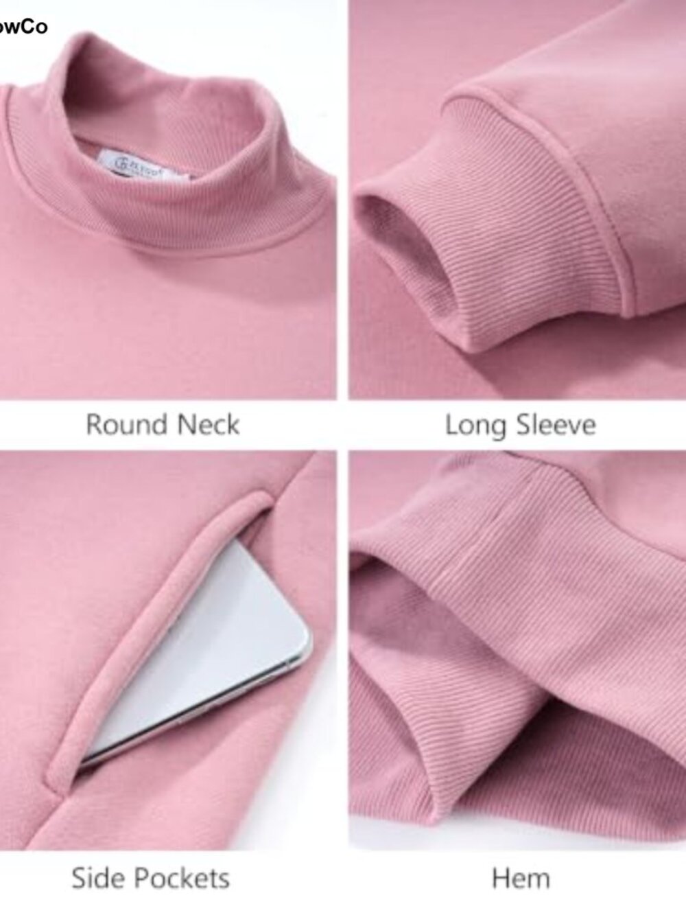 Flygo Women's Oversized Mock Neck Fleece Sweatshirt Pullover with Pockets - Picture 5 of 6